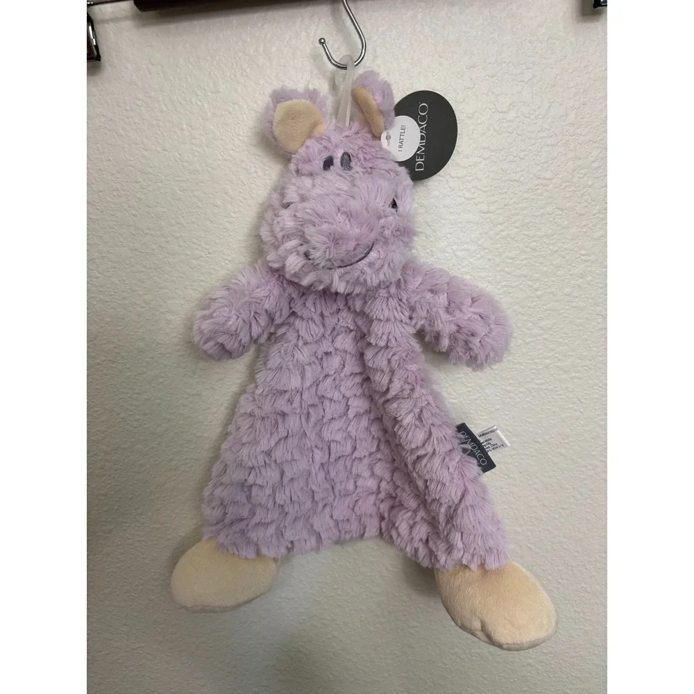 NWT Demdaco Hippo Lovey Plush Rattle Baby Triangle Purple Lilac Nat and Jules